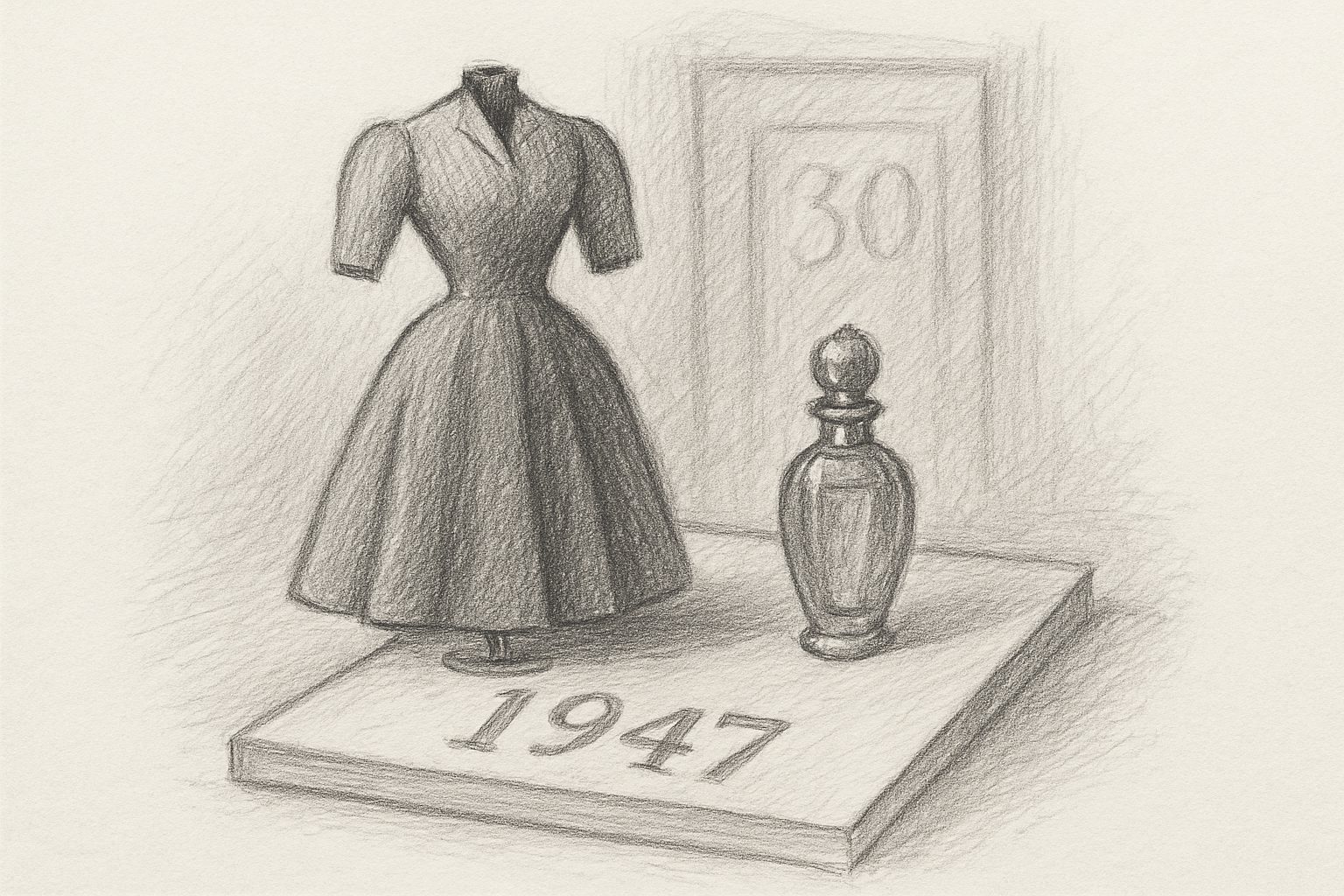香水が服の成功後の副業ではなく、創業と同じ一年のうちに並走して生まれた事実を、時間の同居として理解させる