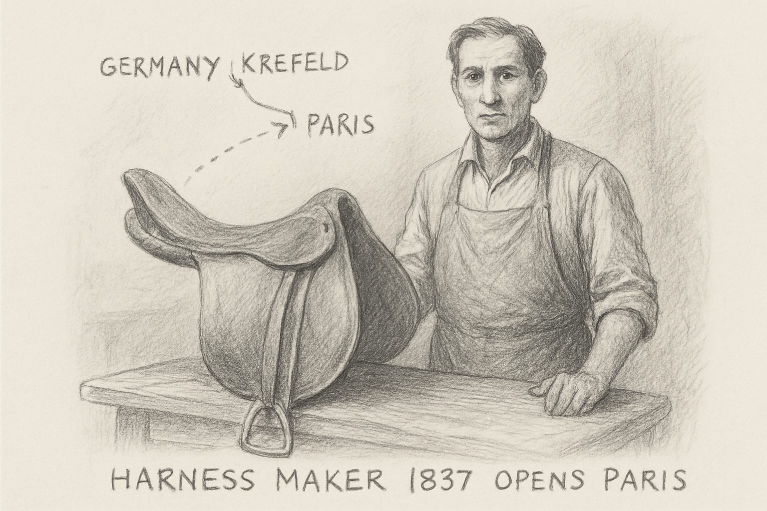 1837年、ティエリ・エルメスが馬具工房として創業した出発点を確認させる