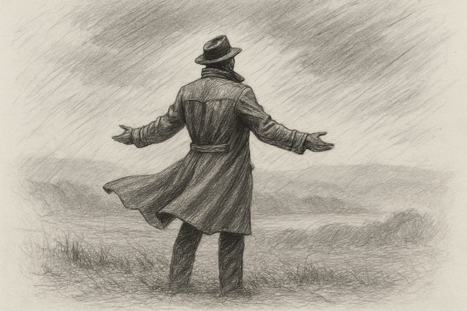 バーバリーの根本DNA——自然という敵を制圧せず両手を広げて受け入れる姿勢を、雨の英国の空とトレンチコートで象徴的に理解させる