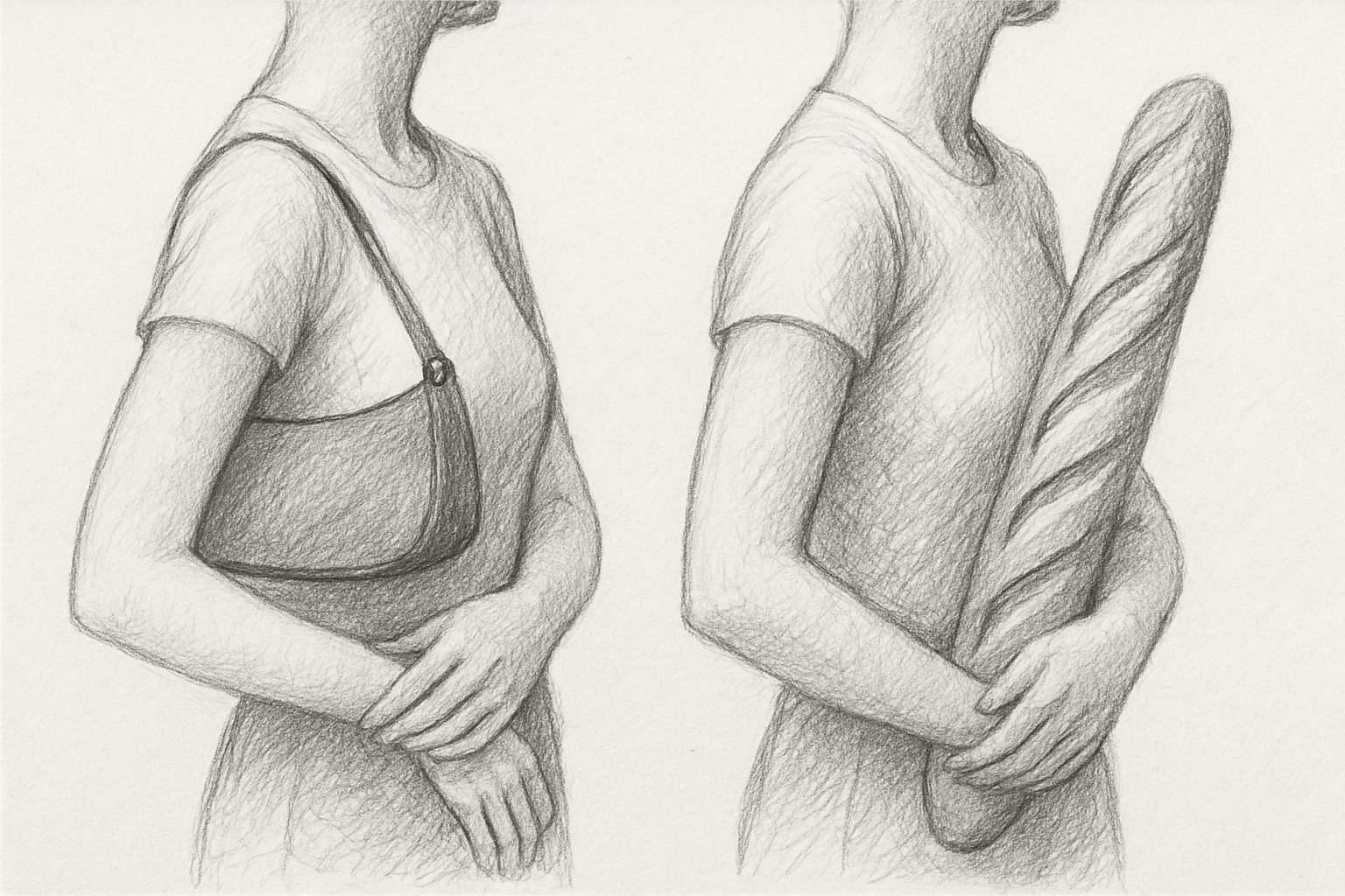 バゲットの名が実際のフランスパンを脇に抱える仕草に由来し、体に密着する小ささが発明だったことを理解させる