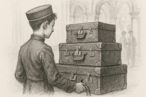 上流の客そのものではなく、その旅荷を凝視する『観察する側』の位置に立たされた青年のまなざしが、メゾンの起点であることを理解させる。