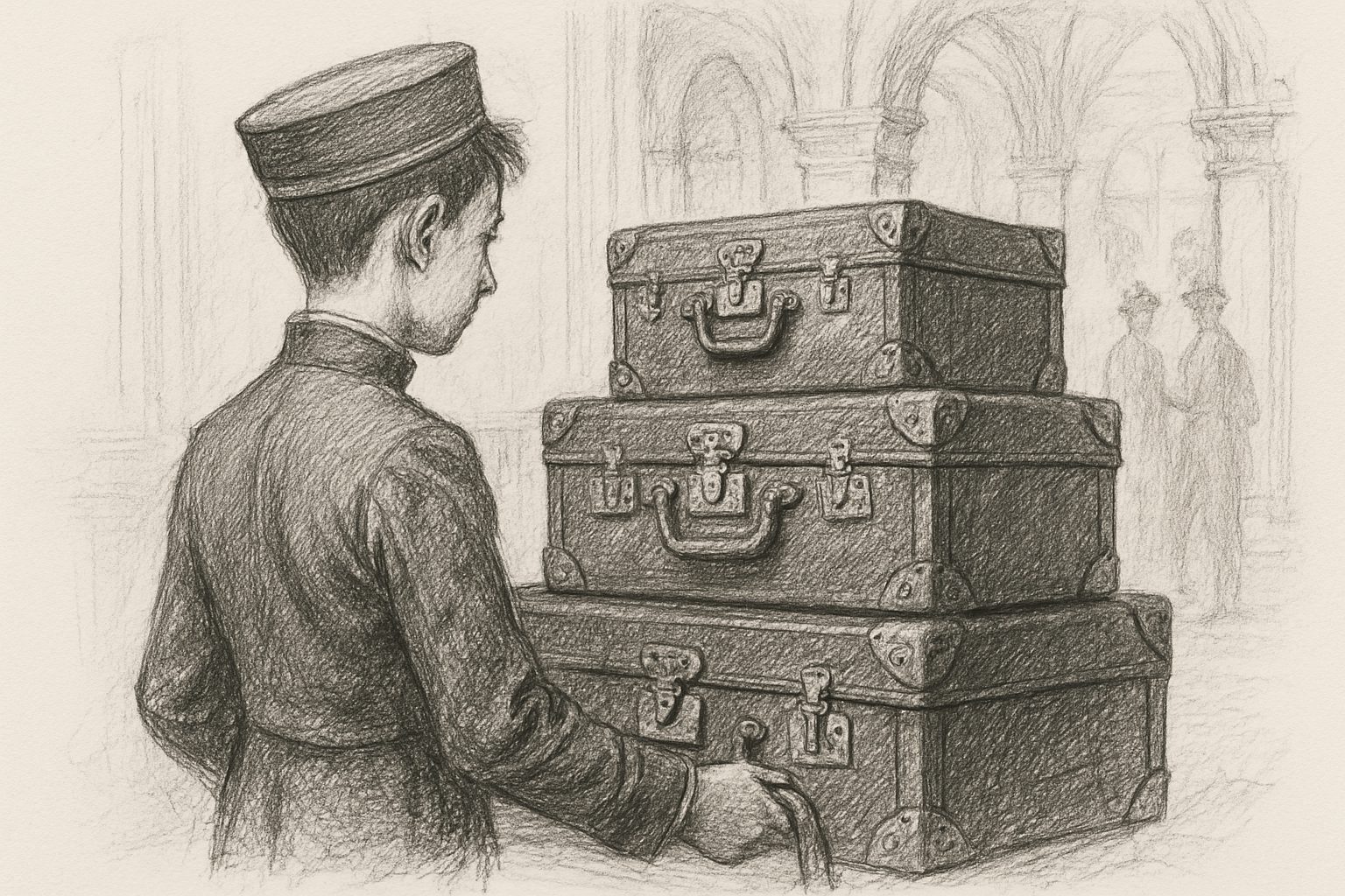 上流の客そのものではなく、その旅荷を凝視する『観察する側』の位置に立たされた青年のまなざしが、メゾンの起点であることを理解させる。