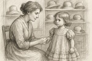 私的な母の愛着がモードの起点になったという逆説を、母と娘の姿で象徴的に理解させる