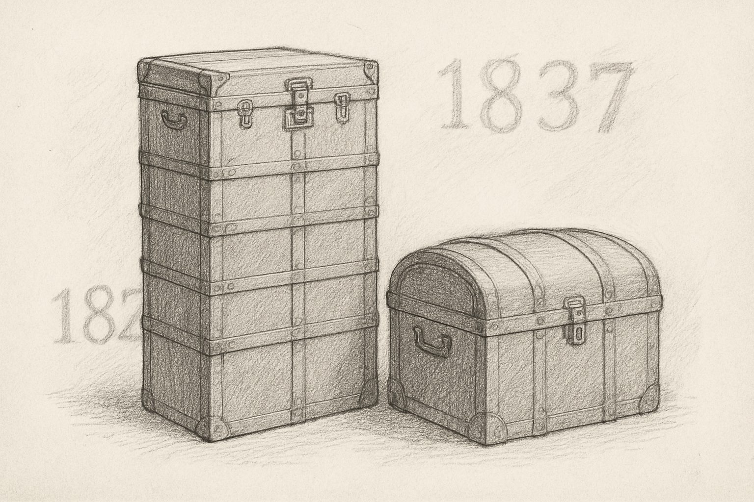 ダミエの誕生年が揺れること、そして平らな蓋のトランクが移動の常識を書き換えた革新であったことを理解させる