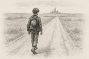 移動の手段を持たない少年が、自らの脚だけを頼りにパリへ向かったという起源神話を、身体的な旅の実感として理解させる