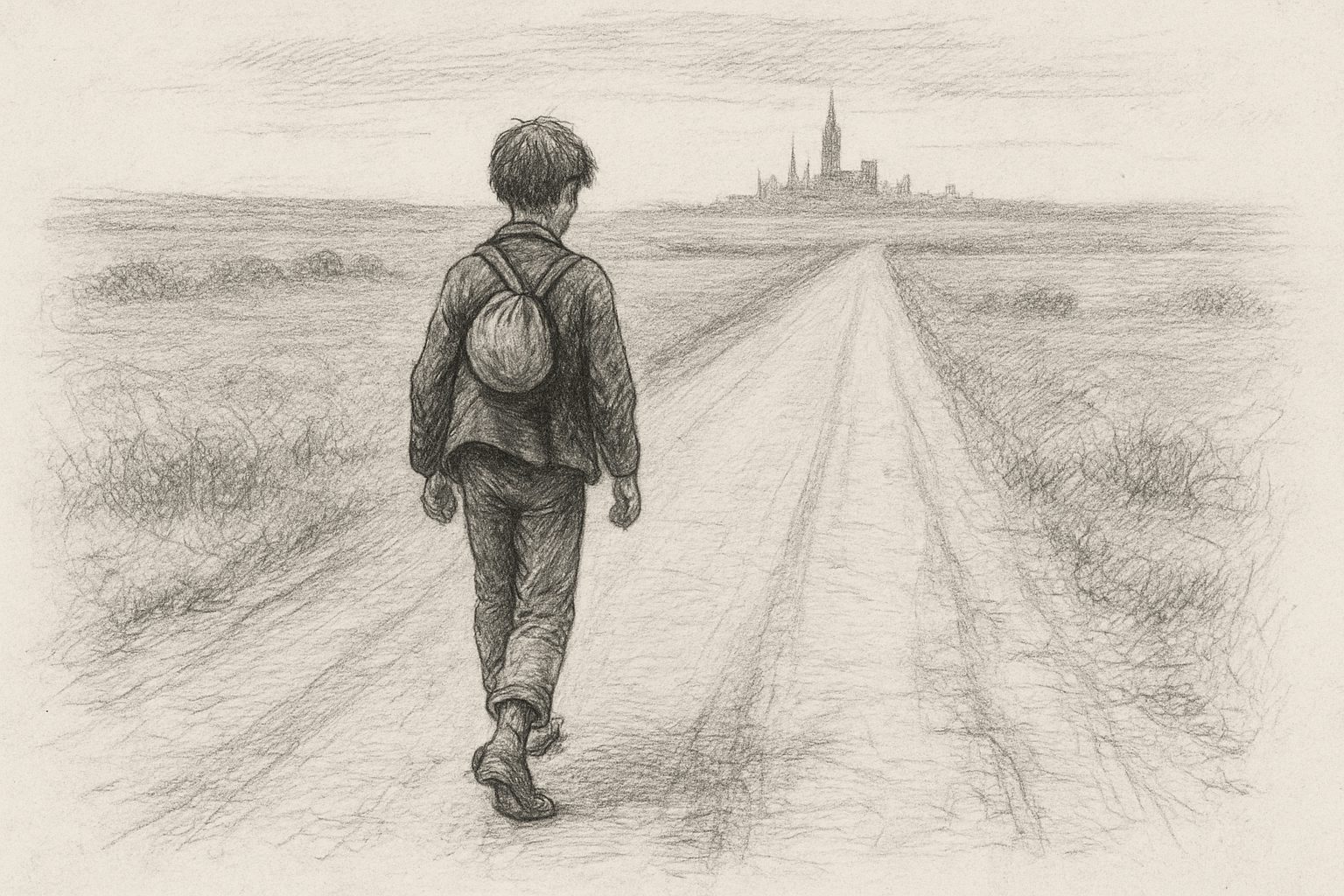 移動の手段を持たない少年が、自らの脚だけを頼りにパリへ向かったという起源神話を、身体的な旅の実感として理解させる