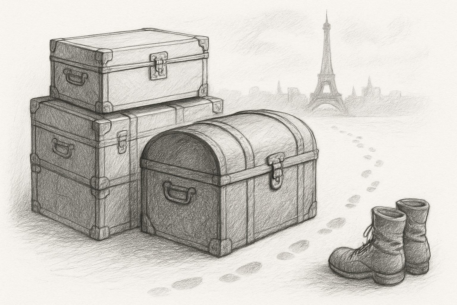服を持たないことは欠落ではなく、旅の道具に徹した機能主義の帰結だったと理解させる。丸い蓋から平らな蓋への転換が近代の移動の合理に応えた瞬間を象徴する。