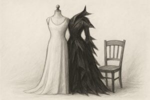 創業者の端正なエレガンスと、呼び寄せられたゴシックの系譜という二つの血が一枚に同居する——Givenchyの矛盾そのものを冒頭で掴ませる