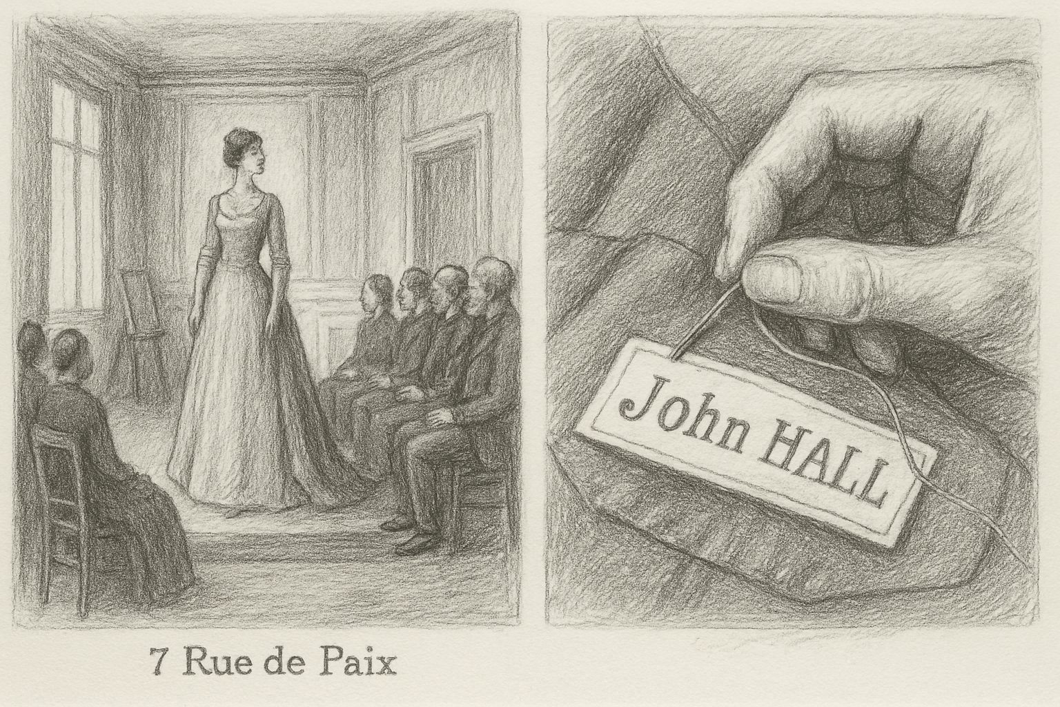 1858年のWorthがパリでショー・ラベル・季節コレクションという産業の骨格を作ったことを理解させる