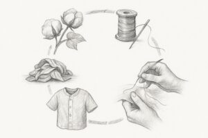 対象が完成品でなく『服の一生』全体であり、どこか一箇所が破綻すれば成立しないことを理解させる